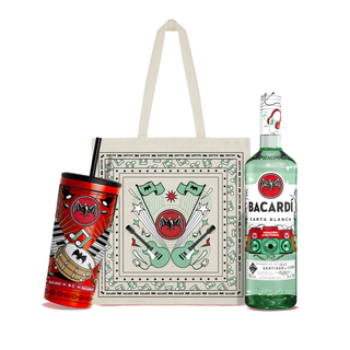 Ron Bacardí Carta Blanca Edición Música de 700 ml, Vaso Metálico con popote y una Totebag de REGALO “Edición Música” Bacardí 